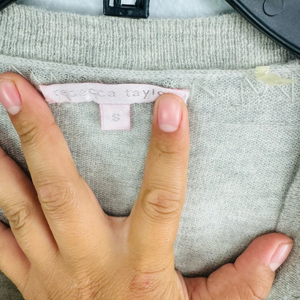 Rebecca Taylor Y2K Cashmere Bejeweled Baby Doll Pelum Grey Single Hook Cardigan - Picture 3 of 8